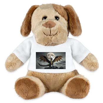 Ein realistischer, majestätischer dunkler Drache posiert - MiniFeet® Hund Helge - Weiß - Vorne