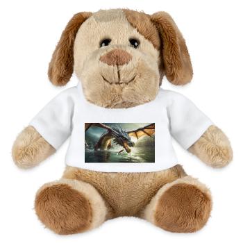 Ein realistischer böser dunkler Drache jagt Fische - MiniFeet® Hund Helge - Weiß - Vorne