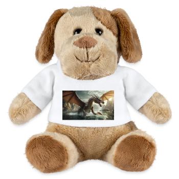 Ein realistischer böser dunkler Drache jagt Fischfluss - MiniFeet® Hund Helge - Weiß - Vorne