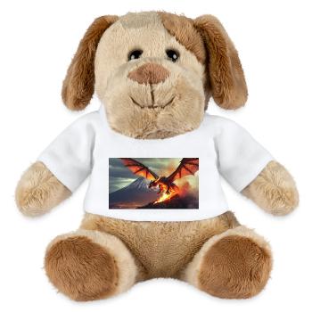 Ein realistischer, majestätischer dunkler Drachenvulkan - MiniFeet® Hund Helge - Weiß - Vorne
