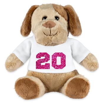 Numéro 20 paillettes rose - 20e anniversaire - Chien en peluche Helge MiniFeet® - blanc - Devant