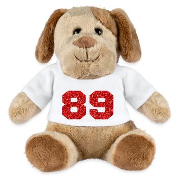 Number 89 Red Glitter - 89th Birthday - MiniFeet® Dog Helge - white - Front