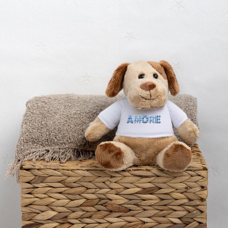 Tendance en patchwork de lettrage bleu glace Amore Chien en peluche Helge MiniFeet®