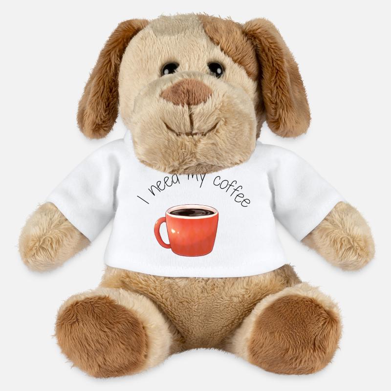 Tasse de Café I need my coffee  - Chien en peluche Helge MiniFeet® - blanc
