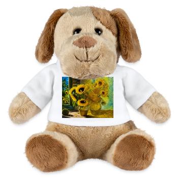 Sonnenblumen-Stillleben Leinwand - MiniFeet® Hund Helge - Weiß - Vorne