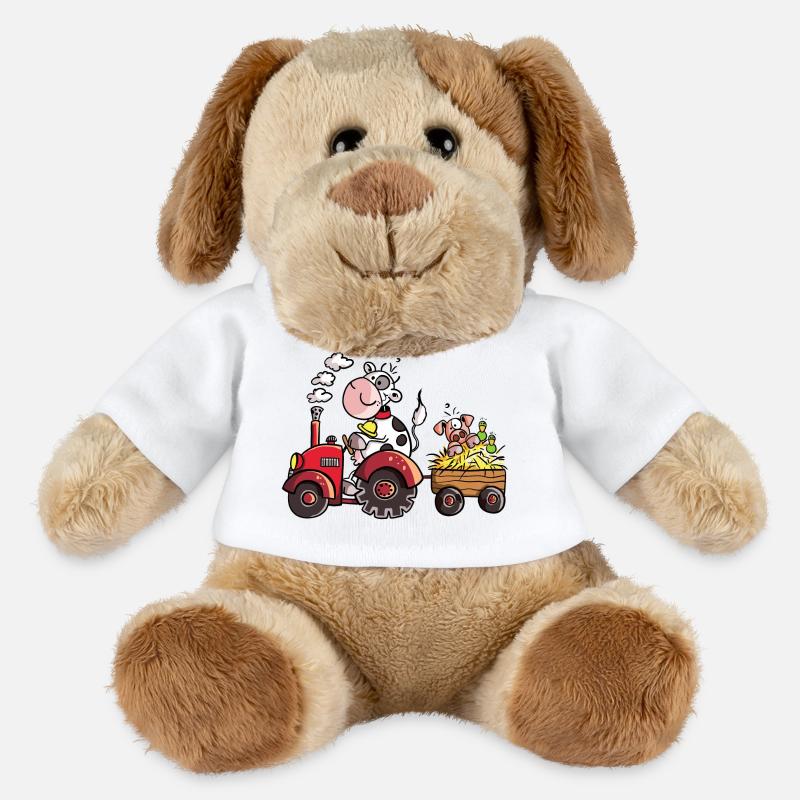 Cow driving a tractor - Farmer - Gift - Pig - MiniFeet® Dog Helge - white