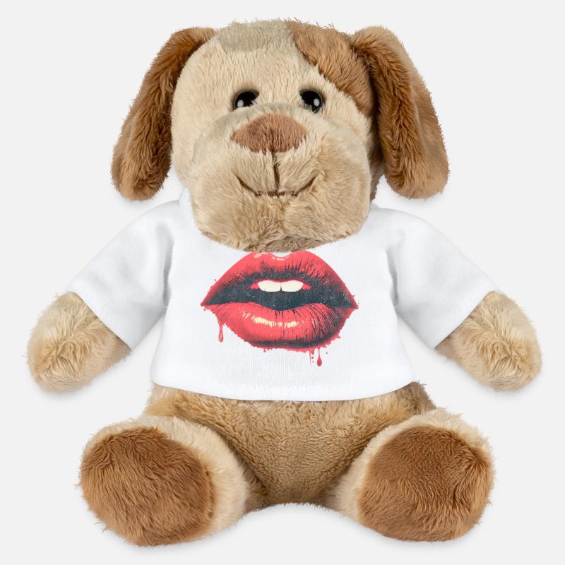 Baiser urbain - Goutteuse - Red Lips Pop Art - Chien en peluche Helge MiniFeet® - blanc