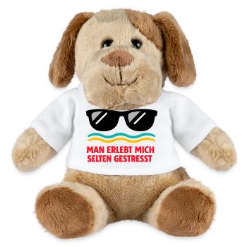 Selten gestresst: Humorvoller Stresswitz - MiniFeet® Hund Helge - Weiß - Vorne