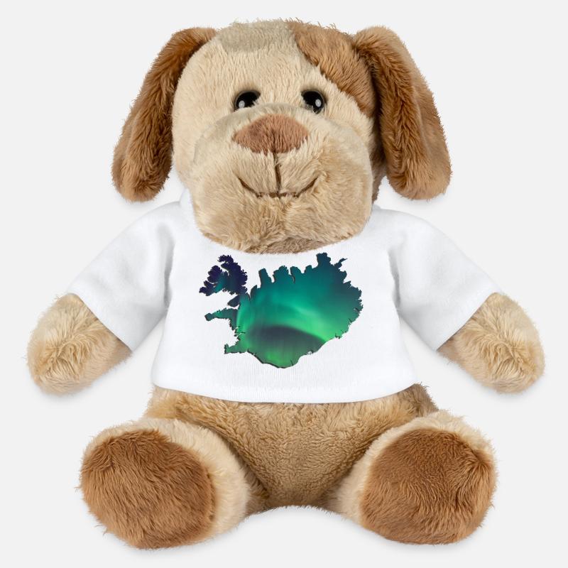 Islande Islande Aurores boréales Conception topographique - Chien en peluche Helge MiniFeet® - blanc