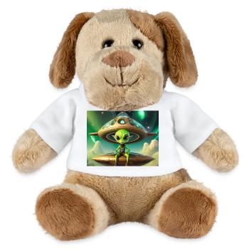 mignon petit extraterrestre rétro vintage vert volant un OVNI - Chien en peluche Helge MiniFeet® - blanc - Devant