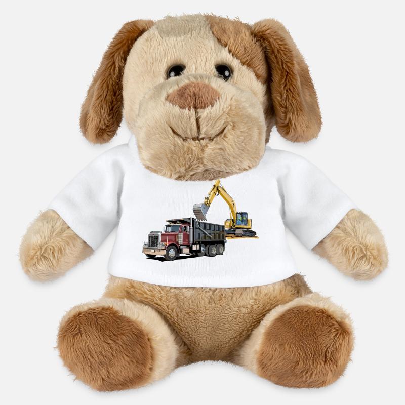 Lastwagen mit Bagger - MiniFeet® Hund Helge - Weiß