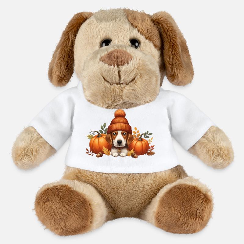 Chien Avec Citrouille Et Feuilles Conception D’automne - Chien en peluche Helge MiniFeet® - blanc