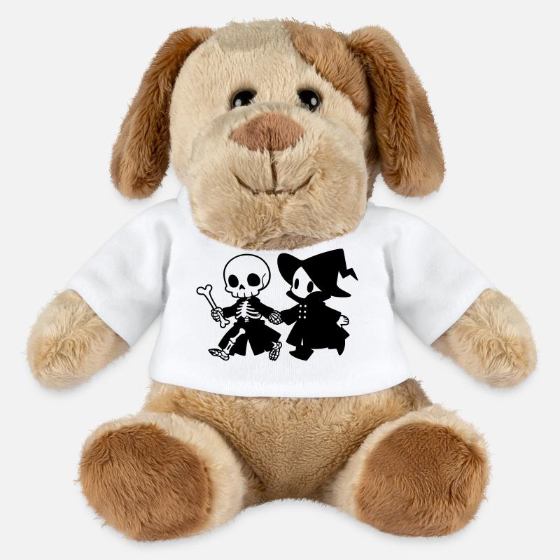 Squelette et sorcière mignons du couple d’Halloween - Chien en peluche Helge MiniFeet® - blanc