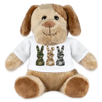 3 Hasen von hinten in einer Reihe Cap Tarnfarben  - MiniFeet® Hund Helge - Weiß - Vorne
