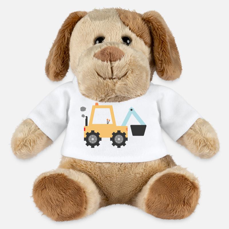 Gelber Bagger - MiniFeet® Hund Helge - Weiß