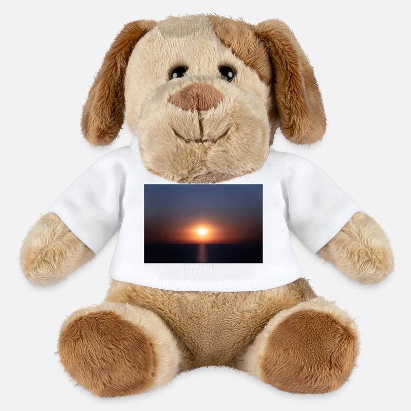 Silhouette du parc éolien au coucher du soleil - Chien en peluche Helge MiniFeet® - blanc