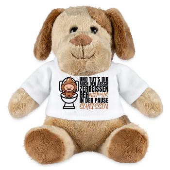 Ne jamais chier pendant la pause – Drôle de dicton - Chien en peluche Helge MiniFeet® - blanc - Devant