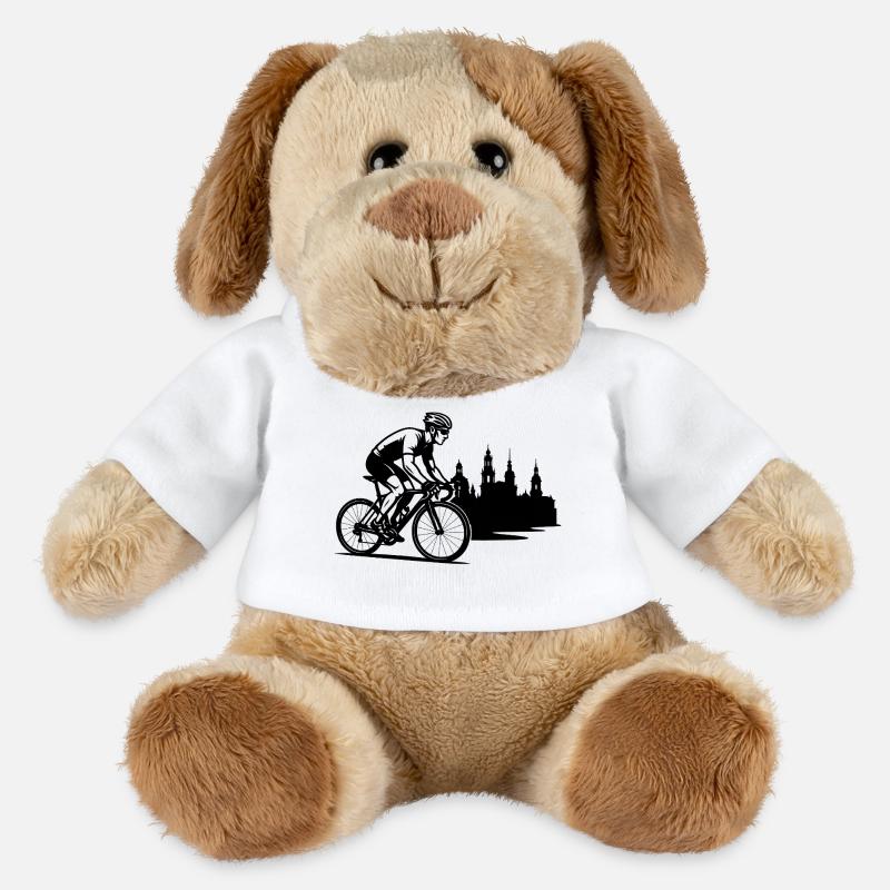 Rennradfahrer vor Dresdner Skyline - MiniFeet® Hund Helge - Weiß