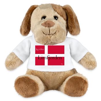 Drapeau danois : Jeg elsker Limfjorden - Chien en peluche Helge MiniFeet® - blanc - Devant
