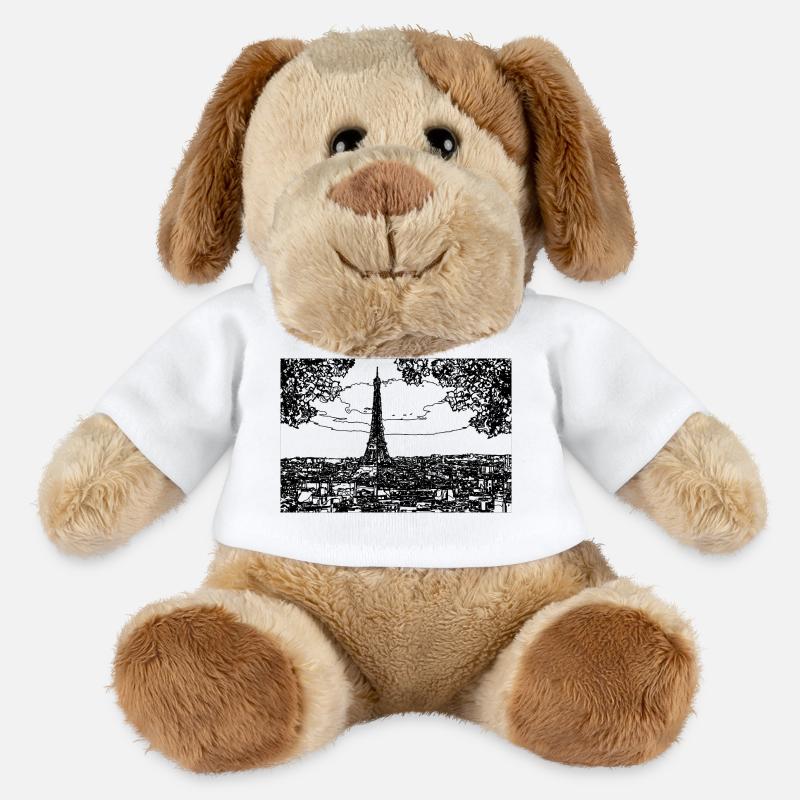 Tracé au trait de la tour Eiffel - Chien en peluche Helge MiniFeet® - blanc