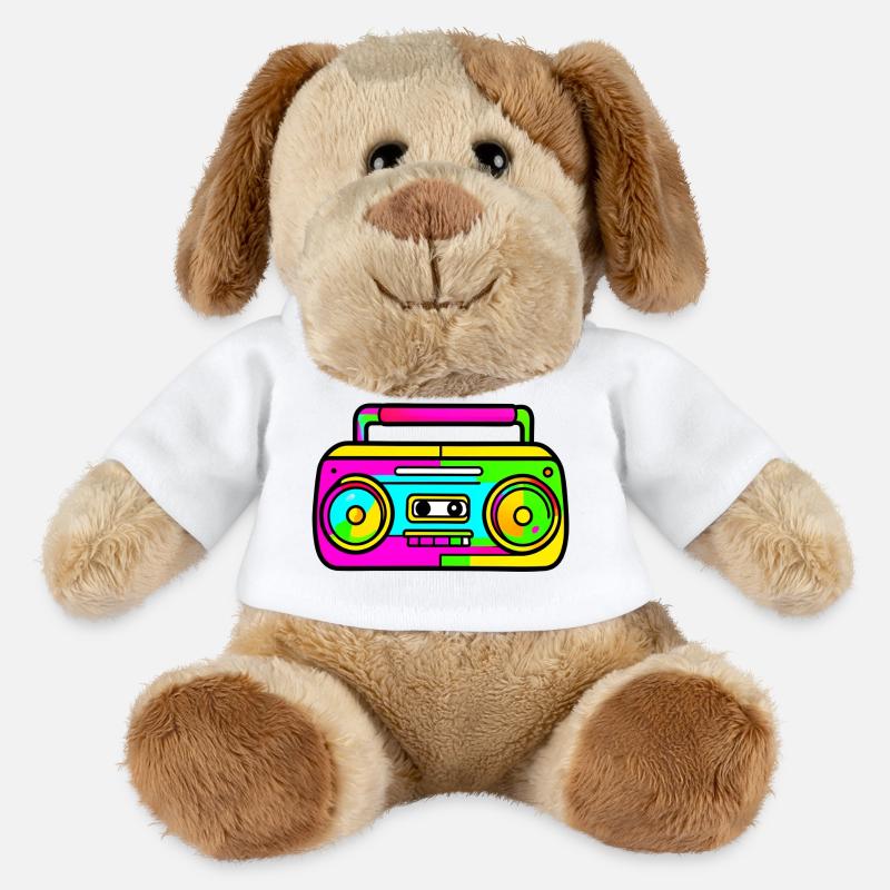Neon Boombox Retro Pop Art - MiniFeet® Hund Helge - Weiß