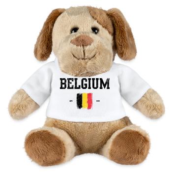 Abstract Belgian Flag Art Print - MiniFeet® Dog Helge - white - Front