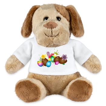 Des œufs de Pâques en chocolat avec des œufs et des fleurs colorés - Chien en peluche Helge MiniFeet® - blanc - Devant