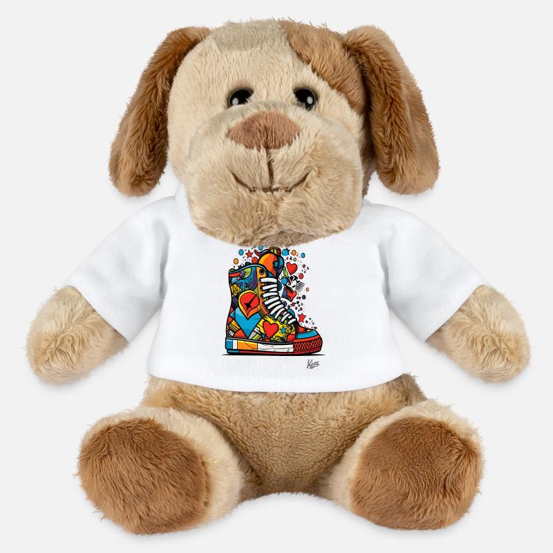 Funky Graffiti: Bunte Sneaker mit Herzen - MiniFeet® Hund Helge - Weiß