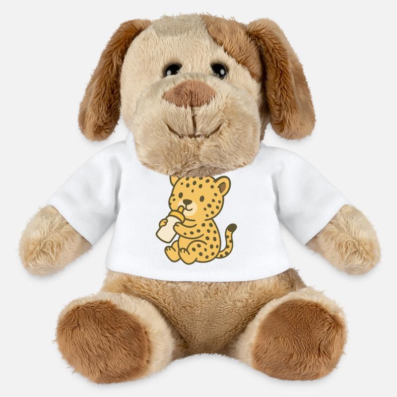 Bébé guépard avec biberon - Chien en peluche Helge MiniFeet® - blanc
