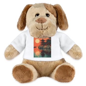 Coucher de soleil japonais serein au bord de la rivière - Chien en peluche Helge MiniFeet® - blanc - Devant