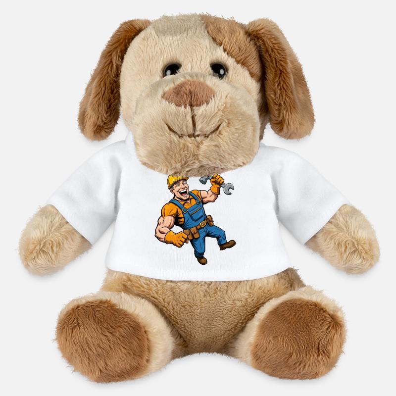 Cheerful cartoon construction worker with tools - MiniFeet® Dog Helge - white