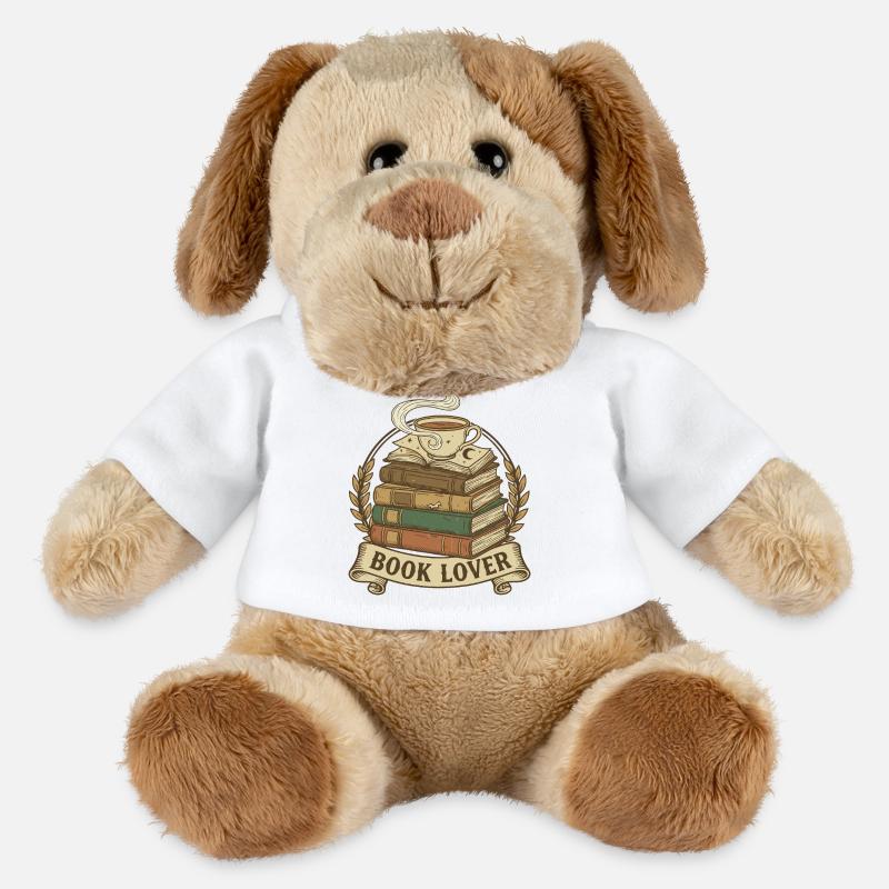 Gemütlicher Bücherstapel mit Dampfbecher - MiniFeet® Hund Helge - Weiß