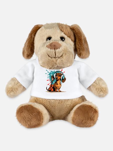 Teckel de musique d’hiver avec casque - Chien en peluche Helge MiniFeet® - blanc