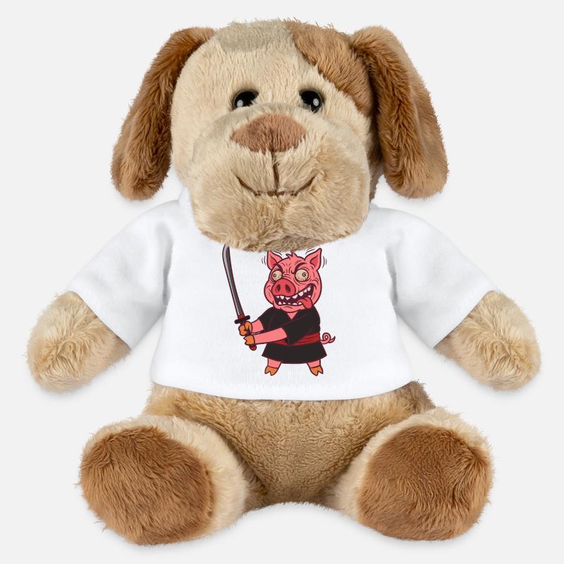Verrücktes Samurai Schwein mit Schwert - MiniFeet® Hund Helge - Weiß