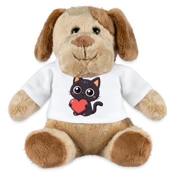 Chat noir kawaii tenant un cœur rouge - Chien en peluche Helge MiniFeet® - blanc - Devant