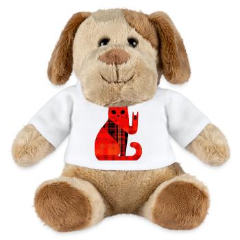 Rote Katze Karo Muster Modern - MiniFeet® Hund Helge - Weiß - Vorne