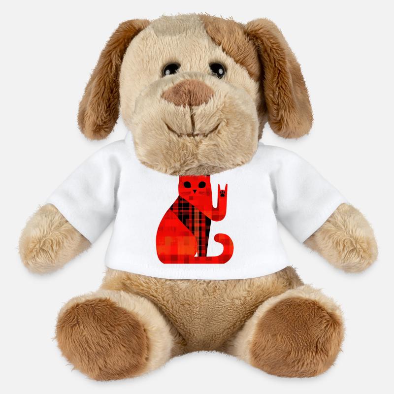 Rote Katze Karo Muster Modern - MiniFeet® Hund Helge - Weiß