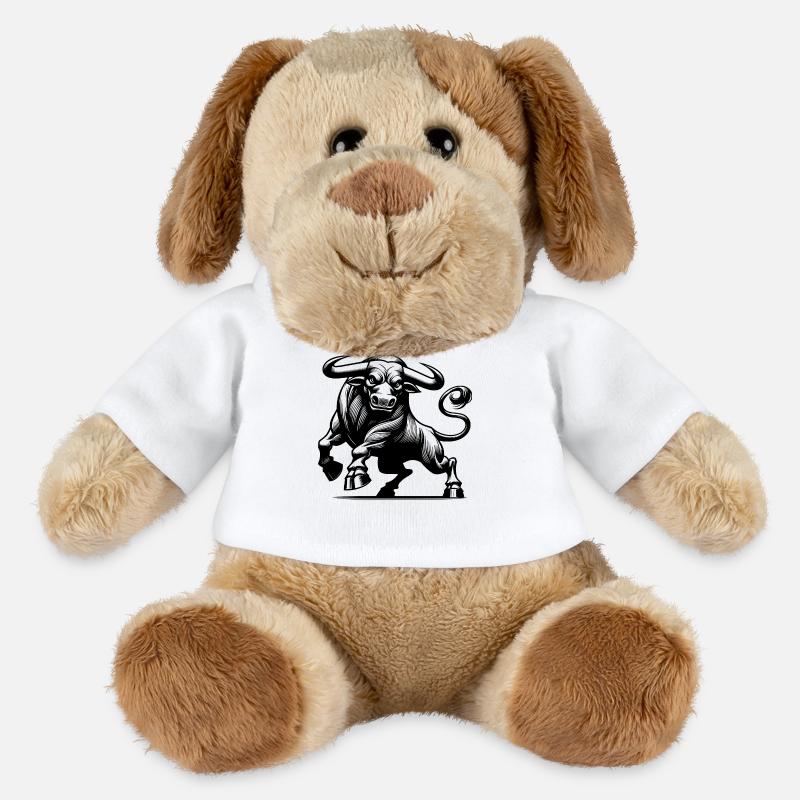 Wilder kräftiger Stier mit riesigen Hörnern - MiniFeet® Hund Helge - Weiß