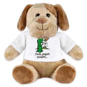 Rock paper scissors T-rex lustig Dinosaurier Komet - MiniFeet® Hund Helge - Weiß - Vorne