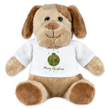 Balle de Noël verte avec pommes de pin - Chien en peluche Helge MiniFeet® - blanc - Devant