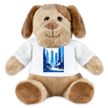 Ville à l’architecture moderne en bleu - Chien en peluche Helge MiniFeet® - blanc - Devant