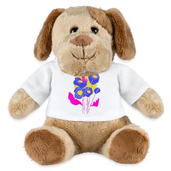 Bouquet floral aux couleurs néon - Chien en peluche Helge MiniFeet® - blanc - Devant