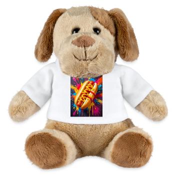 Hot-dog classique brillant dans une tempête de couleurs néon - Chien en peluche Helge MiniFeet® - blanc - Devant