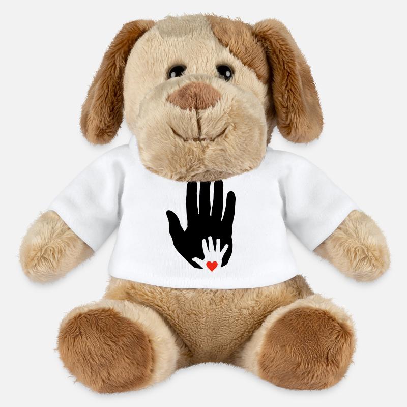 Cœur dans la main de bébé dans la main plus âgée! - Chien en peluche Helge MiniFeet® - blanc
