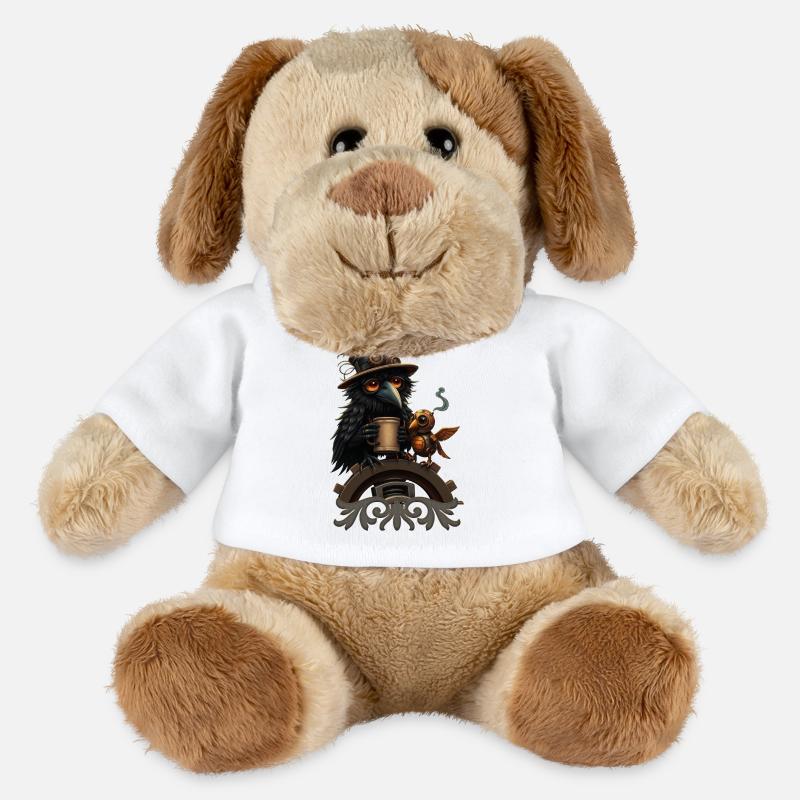 Steampunk Rabe mit Becher - MiniFeet® Hund Helge - Weiß