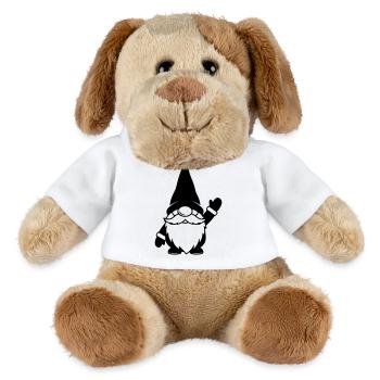Lustiger Wichtel am Winken Illustration - MiniFeet® Hund Helge - Weiß - Vorne