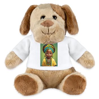Afro-Porträt Kind in leuchtender Farbe - MiniFeet® Hund Helge - Weiß - Vorne