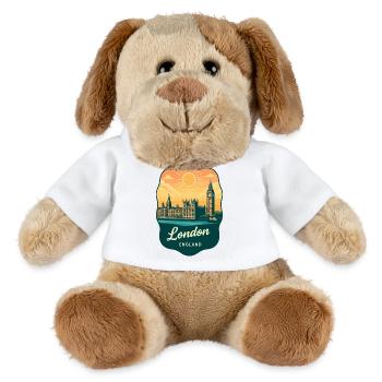 London Big Ben England Retro Sonnenuntergangs-Reiseabzeichen - MiniFeet® Hund Helge - Weiß - Vorne