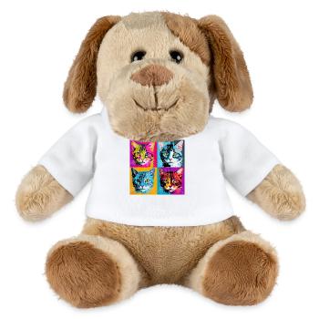 Quadruple Cat Delight : T-shirt grille Pop Art - Chien en peluche Helge MiniFeet® - blanc - Devant
