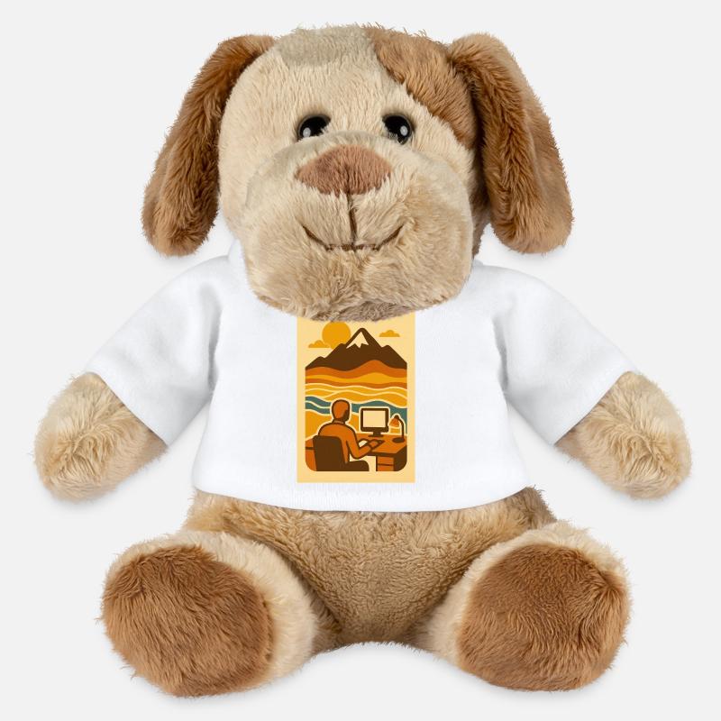 Work & Waves – Retro Mountain Office Art - MiniFeet® Hund Helge - Weiß